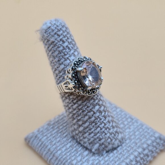 Size 7 Sterling Silver Cubic Zirconia And Marcasite Gems Ring A4601 - Picture 3 of 9